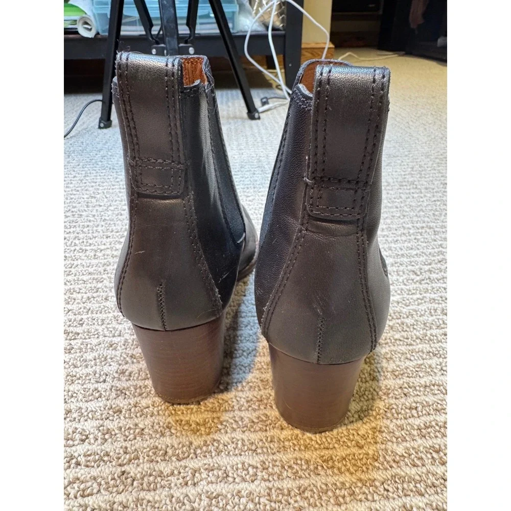 Madewell Women Black Leather Chelsea Ankle Boots Block Heel Pointed‎ Toe Size 7